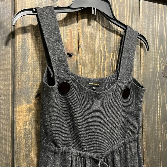 Vintage BCBGMaxAzria Babydoll Sweater Dress M Wool Grey Boho Pom Poms Y2K 90's - Picture 2 of 11